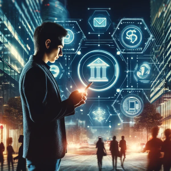 Un hombre explora las opciones tecnológicas que ofrece Banco Galicia a través de su plataforma online.